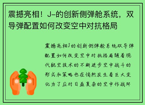 震撼亮相！J-的创新侧弹舱系统，双导弹配置如何改变空中对抗格局